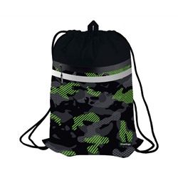 Мешок для обуви 1 отделение Berlingo "Black and green", 340*460мм, вентиляционная сеточка, светоотражающая лента, карман на молнии