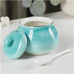 Сахарница Доляна «Млечный путь», 330 мл, с ложкой, фарфор, бирюзовая