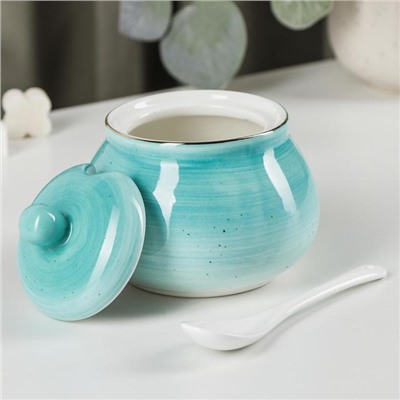 Сахарница Доляна «Млечный путь», 330 мл, с ложкой, фарфор, бирюзовая