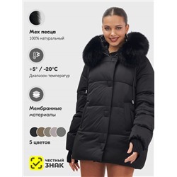 Куртка зимняя женская с мехом и капюшоном тренд черного цвета 7658Ch