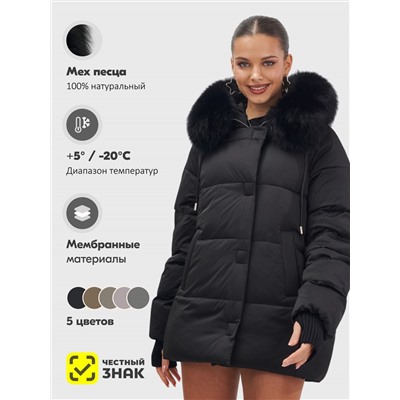 Куртка зимняя женская с мехом и капюшоном тренд черного цвета 7658Ch