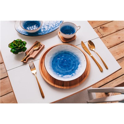 Тарелка Доляна «Космос», d=21.2 см, фарфор, белая, синяя