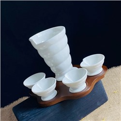 235-099 Блюдо для подачи картофеля фри с соусниками 5пр. на подставке TROPICAL в под.уп.(х8)Фарфор