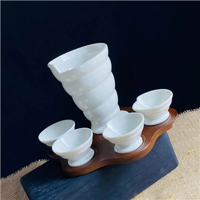 235-099 Блюдо для подачи картофеля фри с соусниками 5пр. на подставке TROPICAL в под.уп.(х8)Фарфор