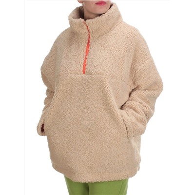 2568 BEIGE Кофта плюшевая женская Тедди на синтепоне  (50 гр. синтепон)