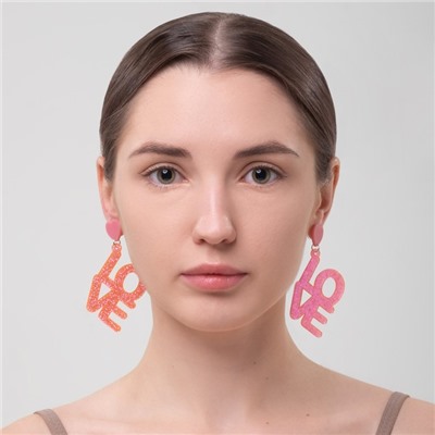 Серьги акриловые LOVE, блёстки, цвет коралловый
