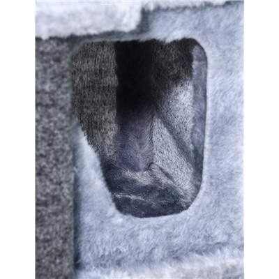 Домик для кошек с когтеточкой, квадратный, 3х-этажный, 33 × 42 × 63 см, ковролин, серая
