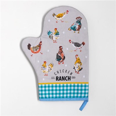 Кухонный набор Этель Chicken Ranch: варежка-прихватка 20×28 см, прихватка 19×19 см, 100% хлопок
