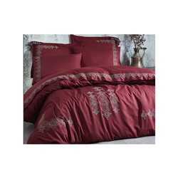 2 сп. Евро Комплект Постельного Белья Cotton Saten Hazal Bordo Çift - EcoCotton