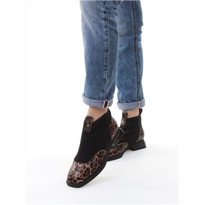 01-B44B-81PC BROWN/LEOPARD Ботинки демисезонные женские (натуральная кожа, текстиль, байка)