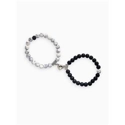 Браслеты парные «Неразлучники» на магните, сердце, чёрно-белые в серебре, d=6 см