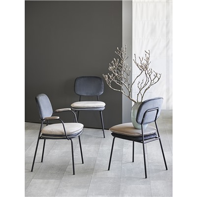 Стул с подлокотниками и контрастным кантом Pea, велюр, темно-серый/бежевый