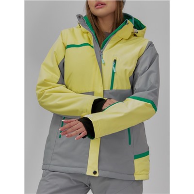 Гоннолыжная куртка женская зимняя желтого цвета 709J
