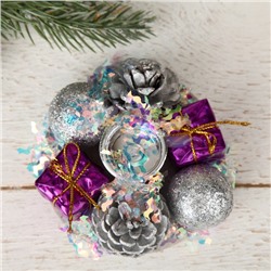 Подсвечник на одну свечу «Мишура волна» шишки, шарик, подарки, 7.5×3.5 см, d=2 см