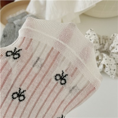 Spring and summer thin lace lace socks for women with ballet style bow Korean version polka dot casual solid color versatile boat socks