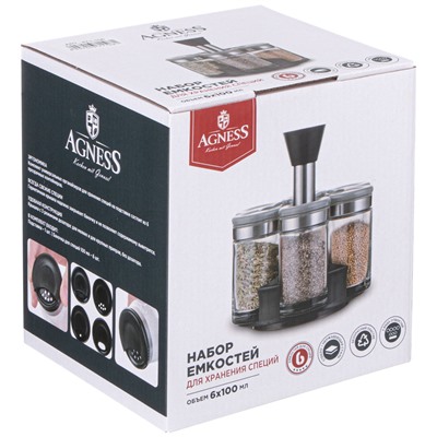 НАБОР ЕМКОСТЕЙ ДЛЯ СПЕЦИЙ 6ШТ 100МЛ НА ПОДСТАВКЕ AGNESS