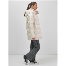Куртка женская зимняя с капюшоном большого размера бежевого цвета 1170B