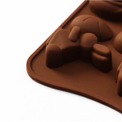Форма для конфет и шоколада Доляна «Зайцы, утки и яйца», силикон, 22×10.2×1.4 см, 14 ячеек, коричневая