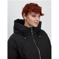 Куртка женская демисезонная с капюшоном черного цвета 1140Ch