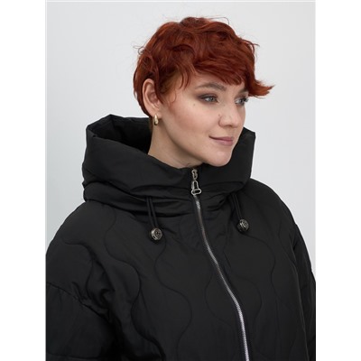 Куртка женская демисезонная с капюшоном черного цвета 1140Ch