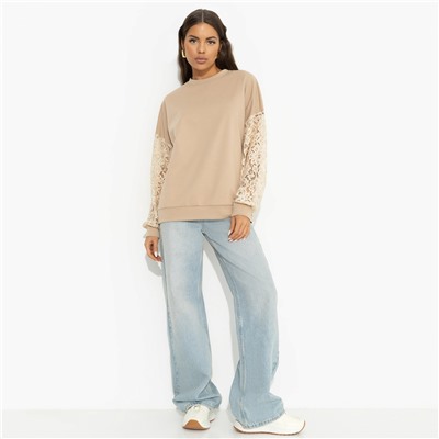 Свитшот комбинированный с кружевом, Роскошь без пафоса