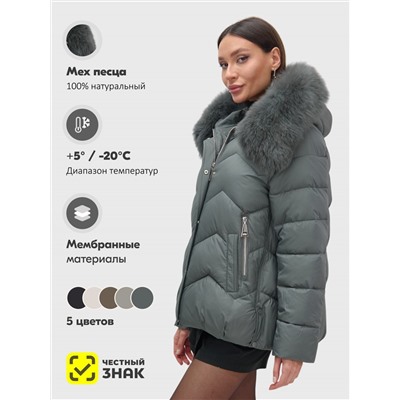 Куртка зимняя женская с мехом и капюшоном тренд темно-серого цвета 7759TC