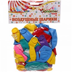Воздушные шары 50 шт, 10"/25см "С Днем рождения!", Торт (микс цветов)