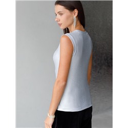 Топ с закрытым декольте из хлопка с эластаном в рубчик с матовым покрытием металлик