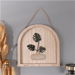 Настенные крючки декоративные «Ветки монстеры в вазе», дерево, 2.5×19.5×19.5 см