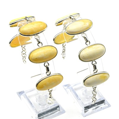 Браслет с янтарём в посеребрении 5 овалов 31*16мм молочный, 19см