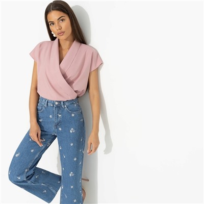 Блуза с драпировкой на запах, На пике изящества (розовая)