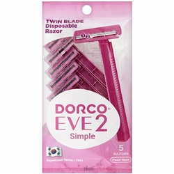 DORCO  EVE 2 Женская однораз. бритва 5шт, 2 лезвия, увл. полоска