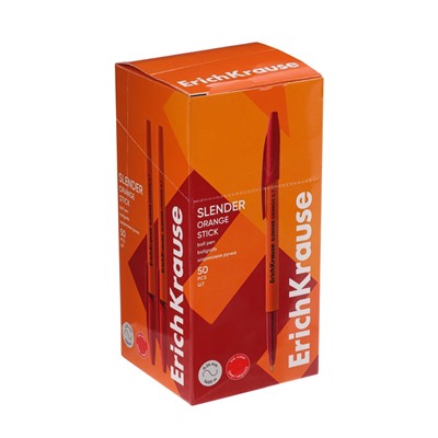 Ручка шариковая ErichKrause Slender Stick Orange, Super Glide, 0.7 мм, красная