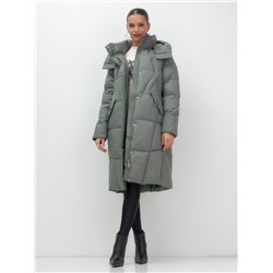 Пальто зимнее утепленное с капюшоном женское цвета хаки 7709Kh