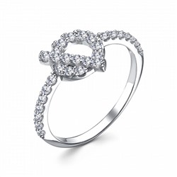 Кольцо с фианитом родированное серебро 925*