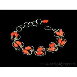 Браслет коралл в посеребрении, 17см.