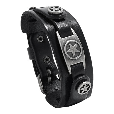 BS843 Кожаный браслет Звезда, 25х3см, цвет чёрный