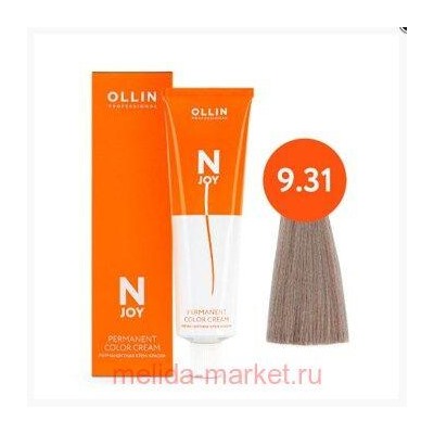 OLLIN "N-JOY" 9/31 – блондин золотисто-пепельный, перманентная крем-краска для волос 100мл