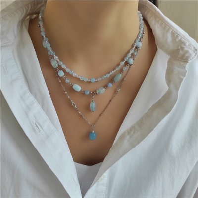 Сет из аквамарина: чокер + колье + цепочка