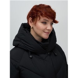 Пальто двубортная зимнее утепленное женское черного цвета 7732Ch