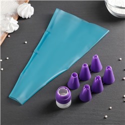 Набор кондитерский Доляна «Бирюза», 6 насадок (основание насадки 2.5 см), 29×19×3.5 см, насадки и МИКС