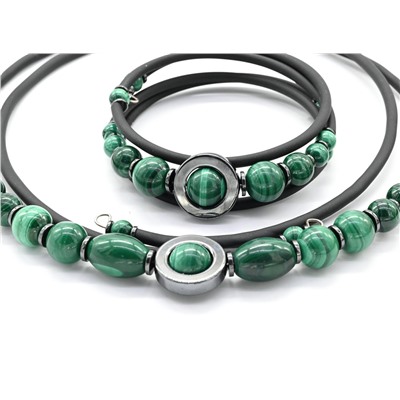 Комплект чокер и браслет с малахитом шарики 5-10мм, 43см, 17см