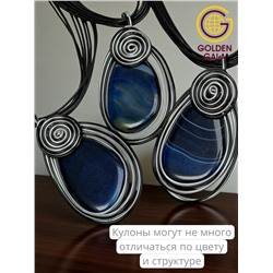 Кулон-подвеска из натурального Агата  на многослойном шнурке АБ4/006 синий