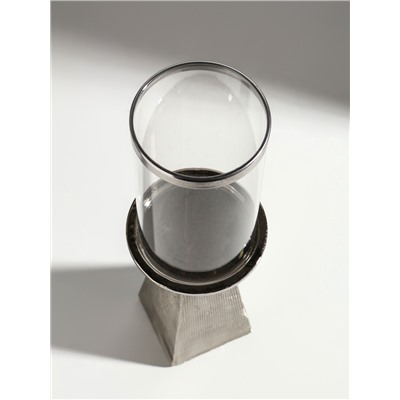 Подсвечник на 1 свечу «Буэно», керамика, стекло, d=7.5 см, серебро, 9.5×9.5×29.5 см