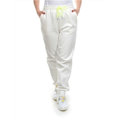 M073 WHITE Брюки спортивные женские на флисе (85% хлопок, 10% полиэстер, 5% спандекс) 7986