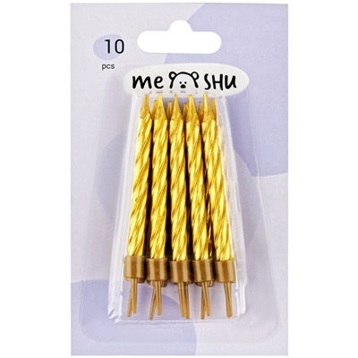 Свечи для торта с держателями MESHU "Мини", золотые, 5,8см, 10шт., блистер