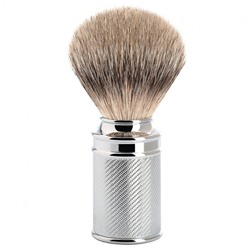 Muhle TRADITIONAL klassischer Rasierpinsel Silberspitz Dachszupf Griff chrom ziseliert  ТРАДИЦИОННЫЙ классический помазок для бритья с серебряным наконечником, ручка из барсука, точеный хром