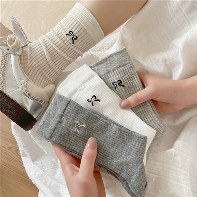 Brand ultra thin colored breathable knee socks with bow, mid-length