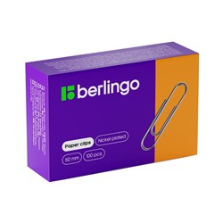 Скрепки 50мм, Berlingo, 100шт., никелированные, карт. упаковка