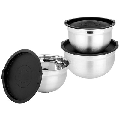 НАБОР МИСОК AGNESS С КРЫШКАМИ, ПРОТИВОСКОЛЬЗЯЩЕЕ ДНО, 6 ПР, 1,3/2,6/4 Л. D=18/22/26 CM